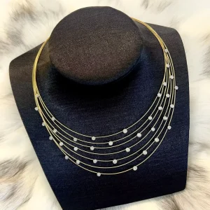 18K White Gold Diamond Multi-Layer Bubble Choker Necklace, 2.1ct Brilliant Cut Side Stone