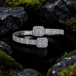 18K White Gold Geometric Multi-Shape Diamond Open Cuff Bangle Bracelet 5.68CT