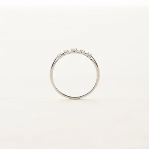 18K White Gold Wedding Ring, 5 Gemstones, Diamond