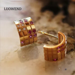 18K Yellow Gold Fine Jewelry Natural Ruby Earrings for Women
