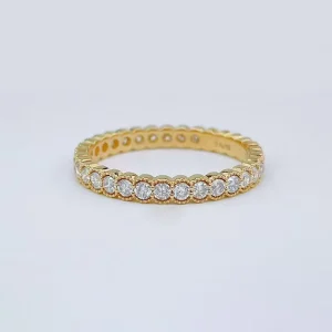 18K Yellow Gold-Plated Stainless Steel Stackable Rings with Lab-Created Diamonds for Women