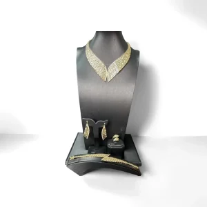 18K Gold-Plated Brass Women’s 4-Piece Square-Cut Cubic Zirconia Honeycomb Wing-Shaped Wedding Bridal Jewelry Set
