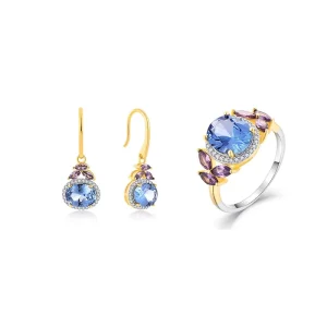 Custom Luxury 18K Gold-Plated 925 Sterling Silver Earring and Ring Cubic Zirconia Jewelry Set, Women’s Gift