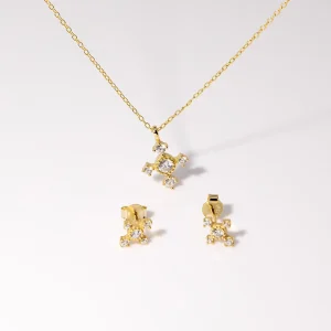 Cross Design Moissanite 18K Gold-Plated 925 Sterling Silver Round Gemstone Certified Jewelry Set for Women, Stud Earrings and Necklace