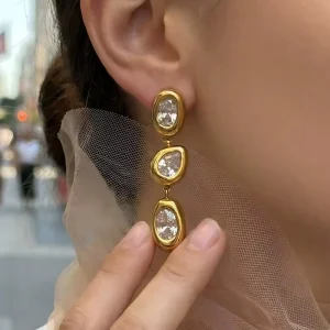 18k Gold-Plated Stainless Steel 5A Cubic Zirconia Dangle Drop Earrings for Women