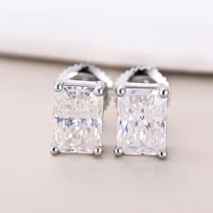1ct 2ct Four-Prong Radiant Cut Moissanite Stud Earrings 925 Sterling Silver Minimalist Screw Back