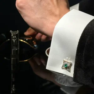 1ct Sugar Loaf Shape Lab-Grown Emerald Cufflink in 18K/14K Gold for Men