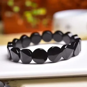 1pc Faceted Black Obsidian Crystal Bangle