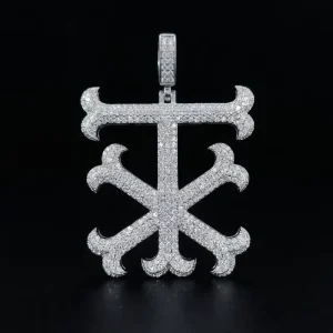 2-Inch Custom 925 Sterling Silver Iced Out D Color VVS Moissanite Fleur-de-Lis Cross Pendant for Men