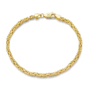 2.5mm Flat Byzantine Link Chain Bracelet S925 Sterling Silver
