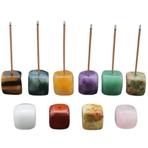 20mm Natural Gemstone Perforated Square Incense Holder Pendant