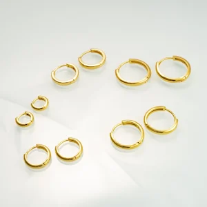 24K Gold Plated Earrings Multi-Size Brass Charm Hoop Earrings