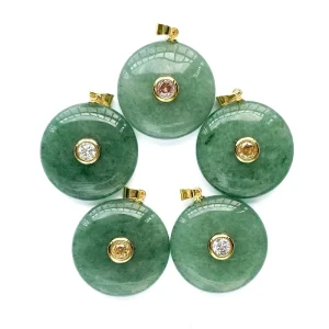 25MM Green Aventurine Round Pendants with Zircon Inlay Natural Crystal Charms
