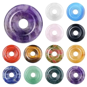25mm Assorted Gemstone Large-Hole Beads Crystal Donut Natural Stone Charms for Jewelry Making
