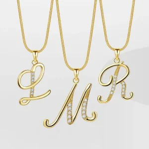 26 Letters Copper Diamond Snake Chain Gold Pendant Necklace