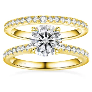 2CT Moissanite Wedding Set Women D Color VVS1 Bridal Set Wedding Bands S925 Sterling Silver Gold Plated Engagement Promise Ring