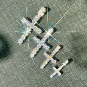 2mm Iced-Out 925 Sterling Silver Moissanite Cross Pendant