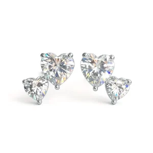 3.4 Carat Heart-Shaped Full Moissanite Stud Earrings 925 Sterling Silver Rhodium Plated Claw Setting Women’s