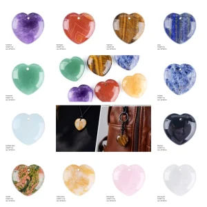 30mm Natural Rose Quartz Crystal Heart Pendant, Carved Peach-Heart Shape, with Hole