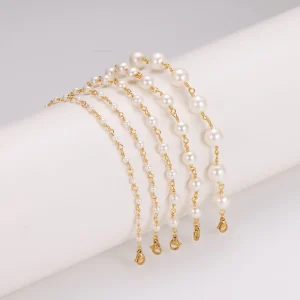 316L Stainless Steel 18K PVD Gold Handmade Beaded Pearl Bracelet for Women