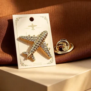 3D Metal Lapel Pin Zinc Alloy Cartoon Custom Gold Plated Rhinestone Aircraft Pin With Suit