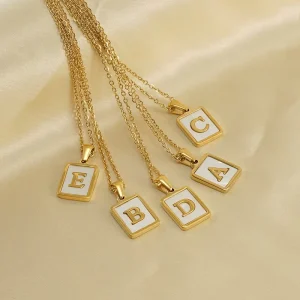 3D Shell Letter Pendant Necklace Gold-Plated Link Chain Stainless Steel Initial Choker for Women