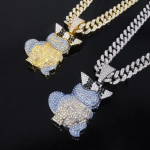 3D Turtle Pendant Hip-Hop Style Gold-Plated Diamond-Studded Unisex Necklace