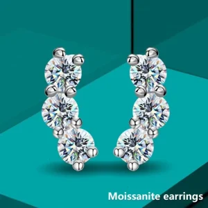 3mm Moissanite Stud Earrings for Women, 925 Sterling Silver, Rhodium-Plated