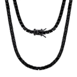 3mm Round Cubic Zircon Black Stone Gold Tennis Chain Necklace for Men