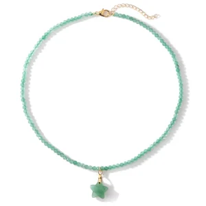 3mm Stone Bead Necklace Five-Pointed Star Pendant