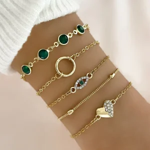 4-Piece Green Emerald Charm Bracelet Set for Women and Girls