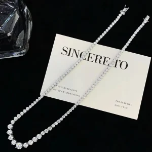 40CM 925 Sterling Silver Large-to-Small Stone Moissanite Tennis Chain Necklace