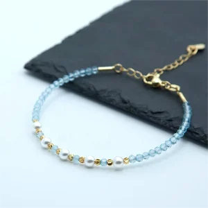4mm Blue Topaz Faceted Bead Bracelet for Women