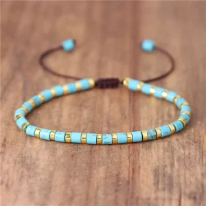 4mm Gemstone Bead Bracelet for Women, Handmade Semi-precious Tube Beads, Adjustable Healing Stone Bracelet
