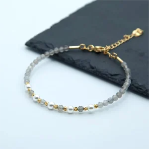 4mm Natural Grey Labradorite Faceted Beads Bracelet