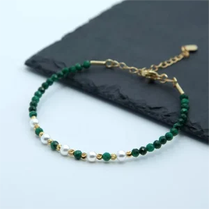 4mm Natural Malachite Faceted Bead Bracelet for Women