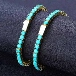 4mm Turquoise Beaded Gold-Plated Men’s Tennis Chain Bracelet