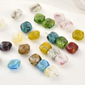 5pcs Irregular Square Lampwork Beads Colorful Crystal Glass Loose Charms Pendant DIY Finding Summer Jewelry Beading Craft Supply