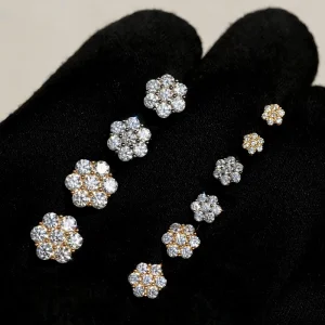 6-15mm Moissanite Flower Stud Earrings, 925 Silver Honeycomb Cluster, Men’s Screw-Back Post