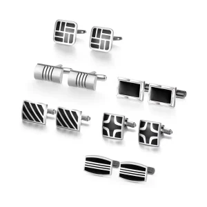6-Pair Black Zinc Alloy Enamel Cufflinks Set for Men