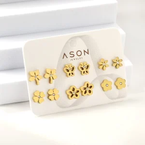 6 Pairs Assorted Hypoallergenic Stainless Steel Stud Earrings Set