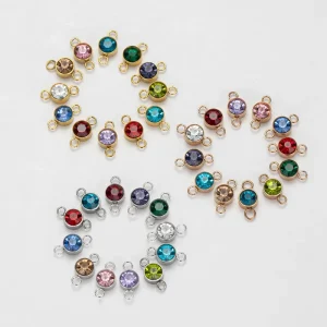 6mm Connector Zircon Bezel Charm Connector With Double Loops Birthstone Pendant for Permanent Jewelry Making