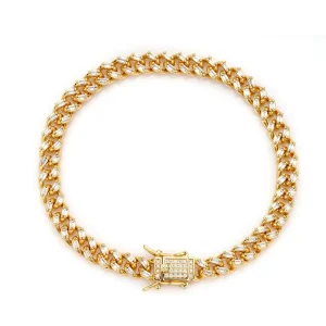6mm Gold-Plated 925 Sterling Silver Cubic Zircon Cuban Chain Bracelet