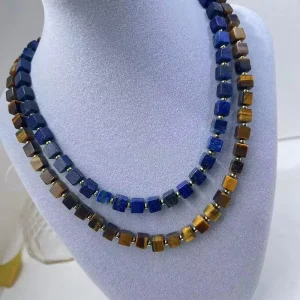 6mm Lapis Lazuli Cube Bead Stainless Steel Choker Necklace Boho Style For Men and Women