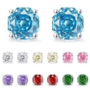 6mm Rose-Cut Colorful CZ Stud Earrings, S925 Sterling Silver