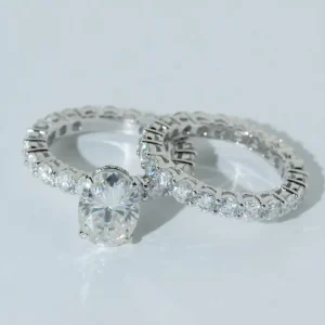 7.7ct Lab Grown Diamond Pave Wedding Ring Set, IGI Certified, 925 Silver, Oval Cut, Claw Setting