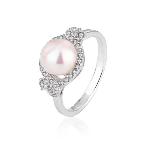 8-8.5mm S-Shape Twisted Sterling Silver Natural Freshwater Pearl Ring for Women