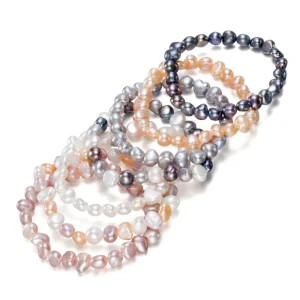 8-9mm Freshwater Cultured Natural Baroque Pearl Elastic Stretch Bracelet