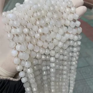 8 mm Natural White Moonstone Lantern-Shape Faceted Loose Beads for DIY Jewelry
