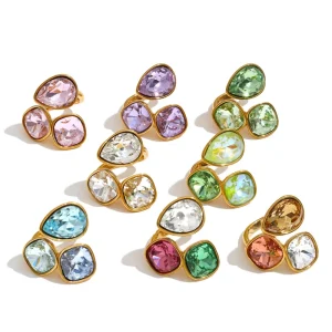 8426 Stainless Steel 18K Gold Plated Adjustable Geometric Crystal Hypoallergenic Ring